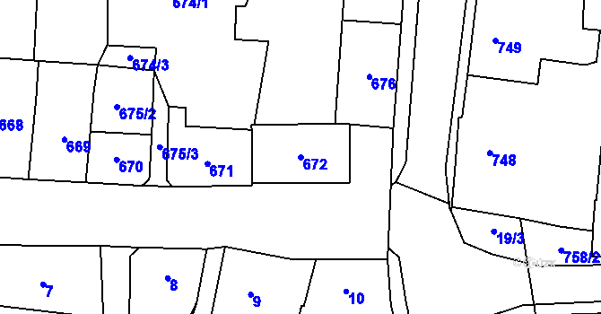 Parcela st. 672 v KÚ Kynšperk nad Ohří, Katastrální mapa