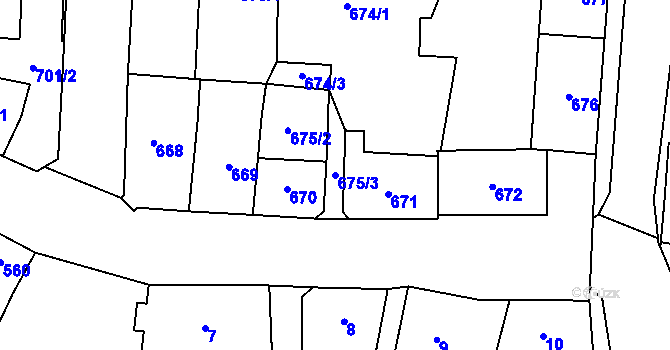 Parcela st. 675/3 v KÚ Kynšperk nad Ohří, Katastrální mapa