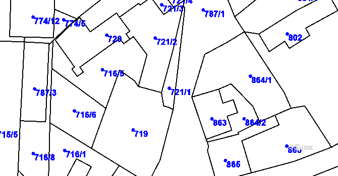 Parcela st. 721/1 v KÚ Kynšperk nad Ohří, Katastrální mapa