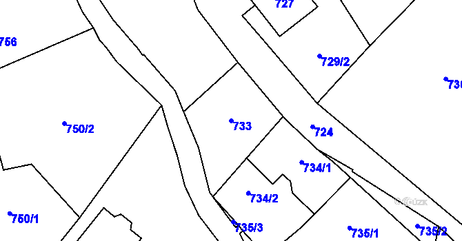 Parcela st. 733 v KÚ Kynšperk nad Ohří, Katastrální mapa