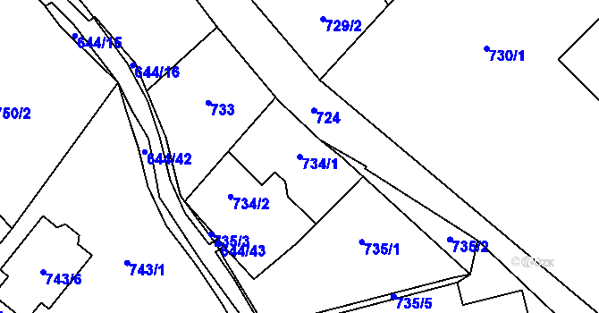 Parcela st. 734/1 v KÚ Kynšperk nad Ohří, Katastrální mapa
