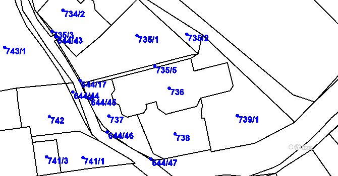 Parcela st. 736 v KÚ Kynšperk nad Ohří, Katastrální mapa