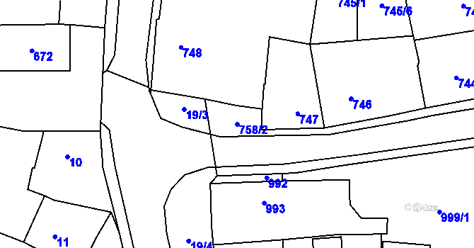Parcela st. 758/2 v KÚ Kynšperk nad Ohří, Katastrální mapa
