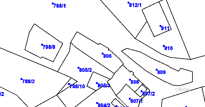 Parcela st. 806 v KÚ Kynšperk nad Ohří, Katastrální mapa