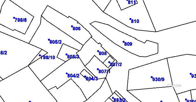 Parcela st. 808 v KÚ Kynšperk nad Ohří, Katastrální mapa