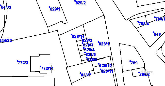 Parcela st. 828/3 v KÚ Kynšperk nad Ohří, Katastrální mapa