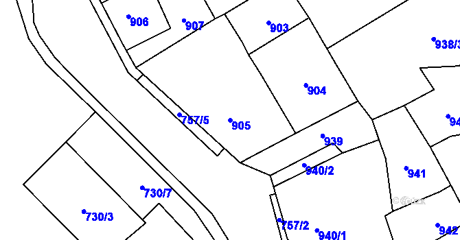 Parcela st. 905 v KÚ Kynšperk nad Ohří, Katastrální mapa