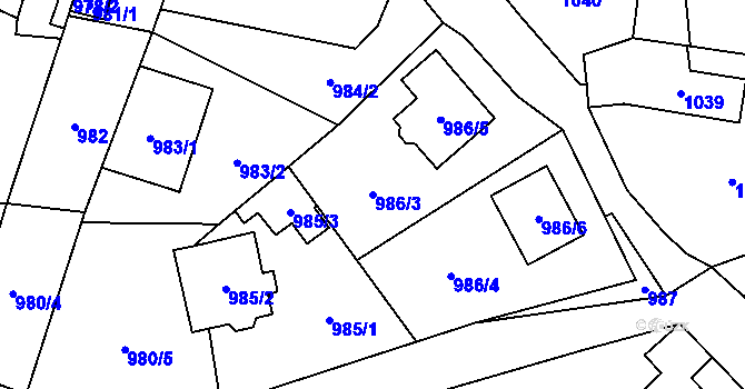 Parcela st. 986/3 v KÚ Kynšperk nad Ohří, Katastrální mapa
