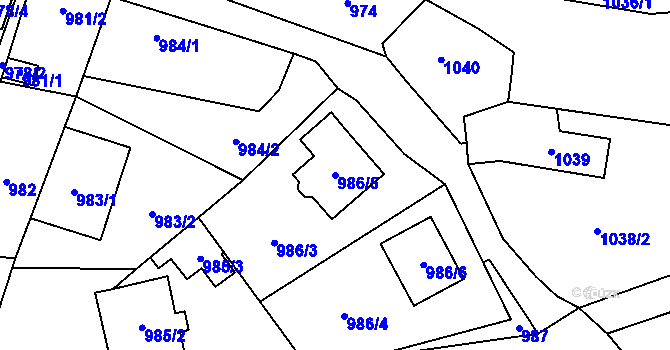 Parcela st. 986/5 v KÚ Kynšperk nad Ohří, Katastrální mapa