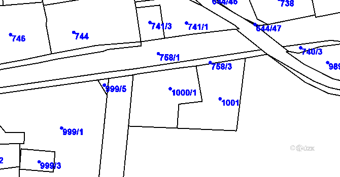 Parcela st. 1000/1 v KÚ Kynšperk nad Ohří, Katastrální mapa