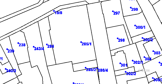 Parcela st. 285/1 v KÚ Kynšperk nad Ohří, Katastrální mapa