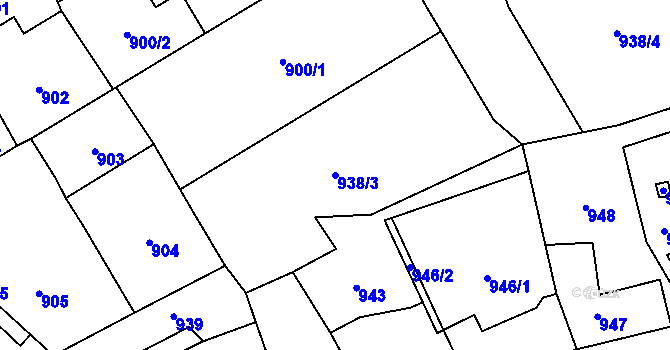 Parcela st. 938/3 v KÚ Kynšperk nad Ohří, Katastrální mapa