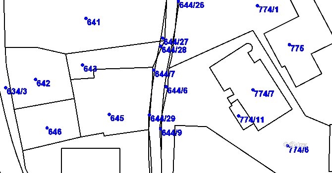 Parcela st. 644/6 v KÚ Kynšperk nad Ohří, Katastrální mapa