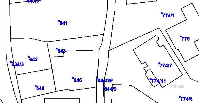 Parcela st. 644/7 v KÚ Kynšperk nad Ohří, Katastrální mapa