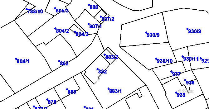 Parcela st. 883/2 v KÚ Kynšperk nad Ohří, Katastrální mapa