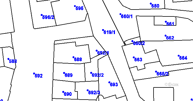 Parcela st. 692/1 v KÚ Kynšperk nad Ohří, Katastrální mapa