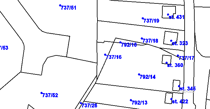 Parcela st. 737/16 v KÚ Radošov u Kyselky, Katastrální mapa
