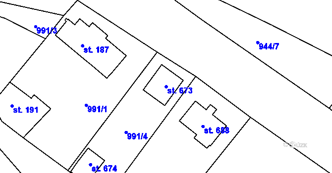 Parcela st. 673 v KÚ Radošov u Kyselky, Katastrální mapa