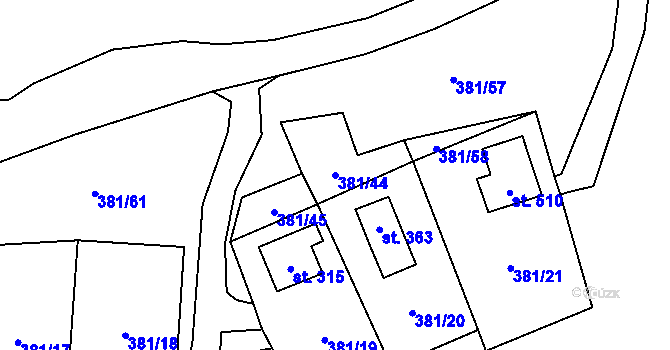 Parcela st. 381/44 v KÚ Radošov u Kyselky, Katastrální mapa