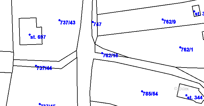 Parcela st. 762/18 v KÚ Radošov u Kyselky, Katastrální mapa