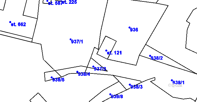 Parcela st. 121 v KÚ Radošov u Kyselky, Katastrální mapa