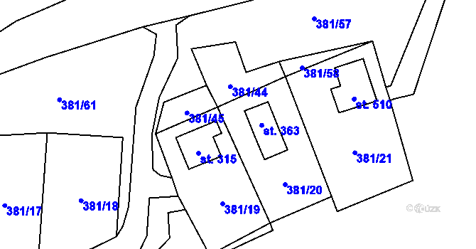 Parcela st. 363 v KÚ Radošov u Kyselky, Katastrální mapa