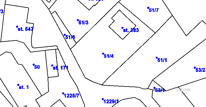 Parcela st. 51/4 v KÚ Radošov u Kyselky, Katastrální mapa