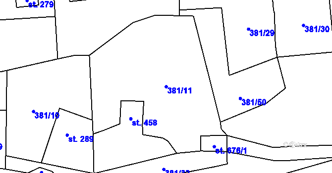 Parcela st. 381/11 v KÚ Radošov u Kyselky, Katastrální mapa