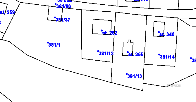 Parcela st. 381/12 v KÚ Radošov u Kyselky, Katastrální mapa