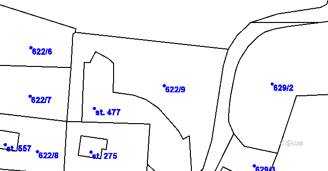 Parcela st. 622/9 v KÚ Radošov u Kyselky, Katastrální mapa