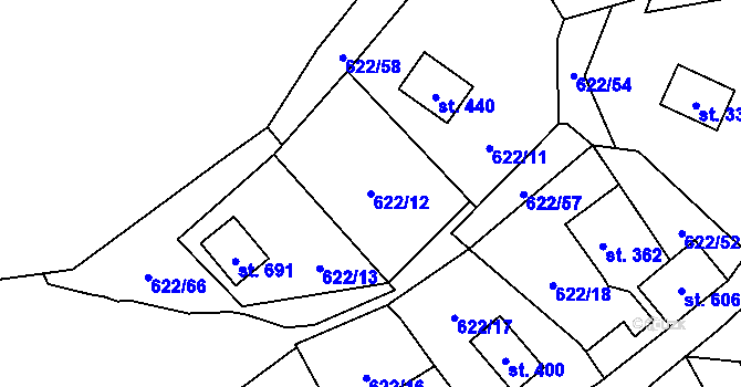 Parcela st. 622/12 v KÚ Radošov u Kyselky, Katastrální mapa
