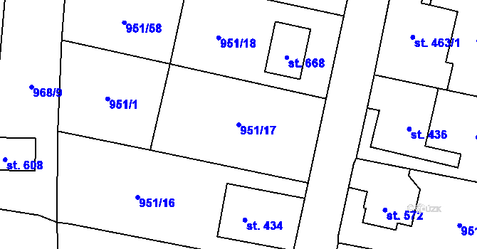 Parcela st. 951/17 v KÚ Radošov u Kyselky, Katastrální mapa