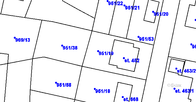Parcela st. 951/19 v KÚ Radošov u Kyselky, Katastrální mapa
