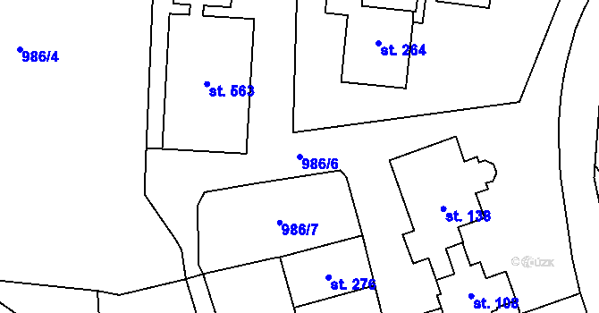 Parcela st. 986/6 v KÚ Radošov u Kyselky, Katastrální mapa