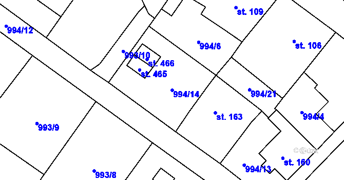 Parcela st. 994/14 v KÚ Radošov u Kyselky, Katastrální mapa