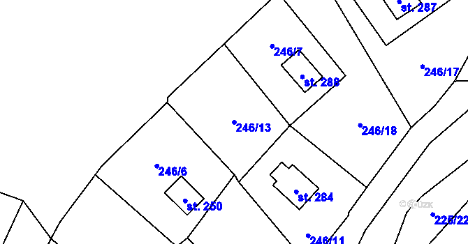 Parcela st. 246/13 v KÚ Radošov u Kyselky, Katastrální mapa