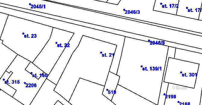 Parcela st. 21 v KÚ Kyselovice, Katastrální mapa