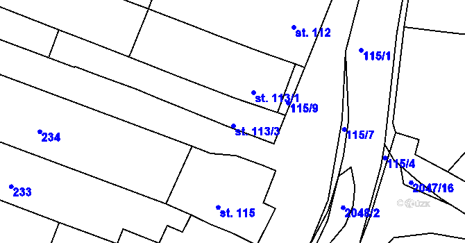 Parcela st. 113/3 v KÚ Kyselovice, Katastrální mapa