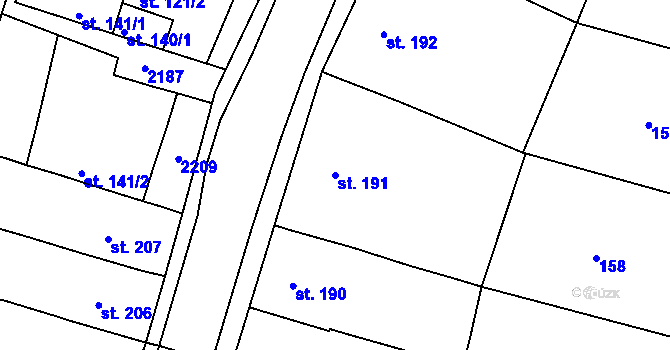 Parcela st. 191 v KÚ Kyselovice, Katastrální mapa