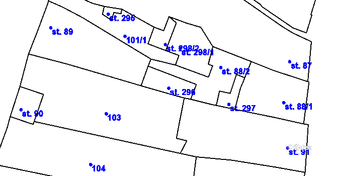 Parcela st. 296 v KÚ Kyselovice, Katastrální mapa