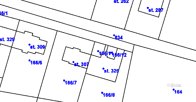 Parcela st. 166/11 v KÚ Kyselovice, Katastrální mapa