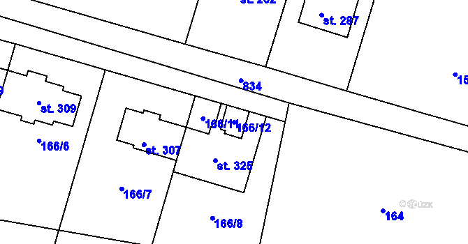 Parcela st. 166/12 v KÚ Kyselovice, Katastrální mapa