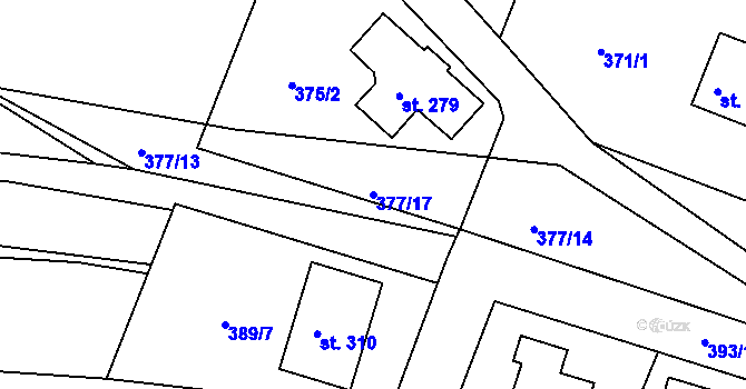 Parcela st. 377/17 v KÚ Kyšice, Katastrální mapa