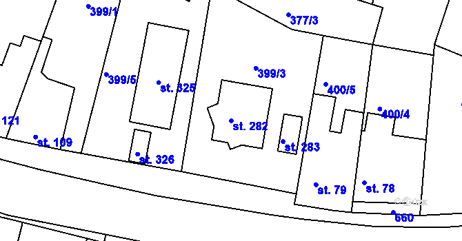 Parcela st. 282 v KÚ Kyšice, Katastrální mapa