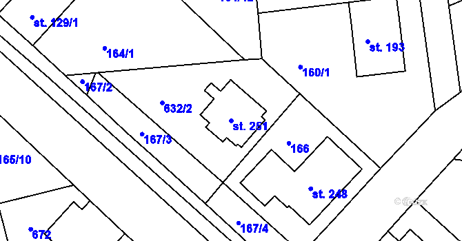 Parcela st. 251 v KÚ Kyšice, Katastrální mapa