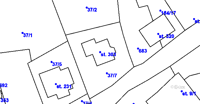 Parcela st. 303 v KÚ Kyšice, Katastrální mapa