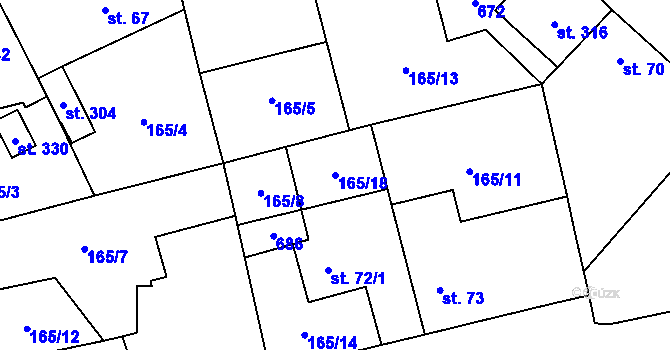 Parcela st. 165/18 v KÚ Kyšice, Katastrální mapa