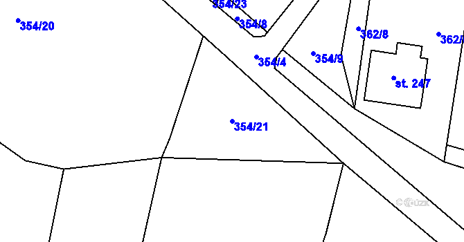 Parcela st. 354/21 v KÚ Kyšice, Katastrální mapa
