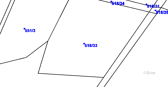 Parcela st. 518/33 v KÚ Kyšice, Katastrální mapa