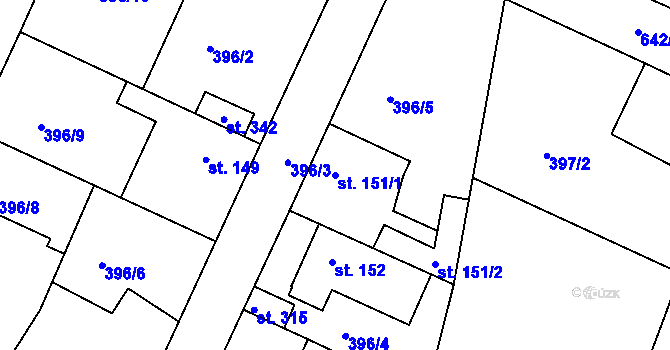 Parcela st. 151/1 v KÚ Kyšice, Katastrální mapa